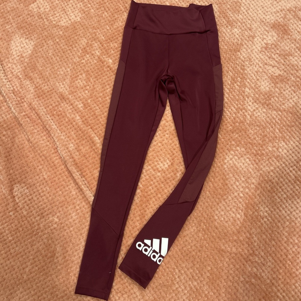 adidas AEROREADY Prime green Women's Burgundy Ankle Leggings Athletic Fit Size S